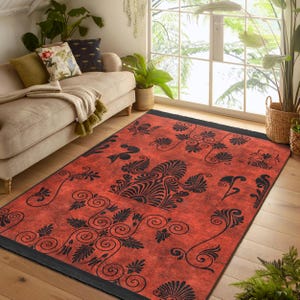 Traditional Floral Area Rug|Red And Black Living Room Carpet|Victorian Style Rug|Classic Oriental Bedroom Rug|Etnic Patterned Rug|Washable