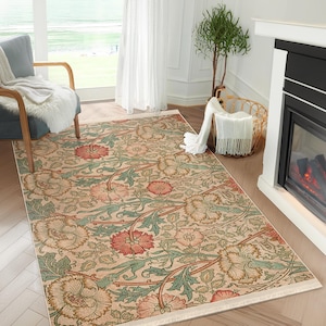 Vintage Floral Area Rug|Antique Botanical Carpet|Morris Style Carpet|Bohemian Floral Carpet|Shabby Chic Carpet|Persian İnspired Carpet