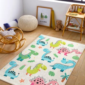 Cartoon Cute Dinosaurs Kids Carpet|Dinosaurs Nursery Mat|Colorful Kids Rug|Non-Slip Play Mat|Dinosaur Area Rug|Dino Nursery Rug