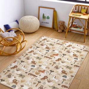 Dschungel Tier Aktivitätsteppich|Safari Themen Kinderzimmer Teppich|Boho Kinderzimmer Dekor|Waldtiere Babyzimmer Teppich|Süße Tier Krabbeldecke|Geschenk für Jungen
