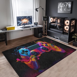 Gamer Room Decor Rug|Colorful Gaming Mat|Playstation Carpet|Gamer Room Gift|Video Game Controller Rug|Game Themed Kids Room Rug|Non Slip Rug