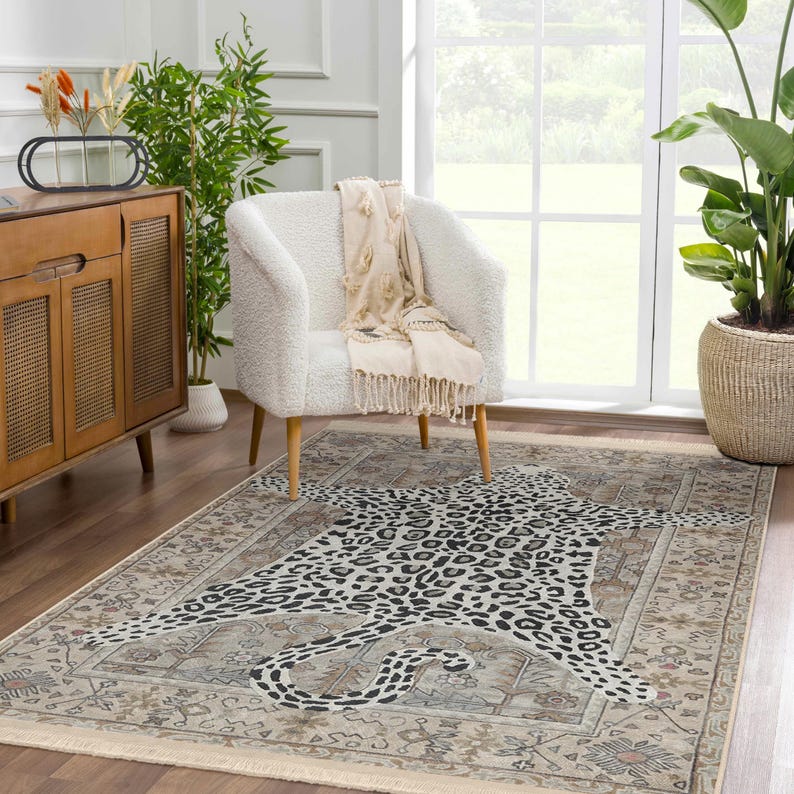 Leopard Print Rug|vintage Style Area Carpet|cowhide Look Mat|non Slip ...