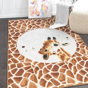 African Safari Baby Room Rug|Giraffe Themed Kids Carpet|Giraffe Kids Floor Rug|Giraffe Patterned Kids Room Mat|Wild Animals Play Mat