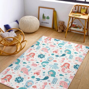 Alfombra de la habitación de los niños de la sirena/alfombra del personaje de dibujos animados/alfombra temática subacuática/alfombra de juego de criaturas marinas lindas/alfombra de actividad de la sirena
