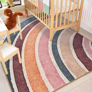 Pastel Rainbow Nursery Rug| Boho Rainbow Kids Carpet|Soft Babyroom Play Mat|Boho Kids Rug|Boho Nursery Decor|Toddler Rug|Washable