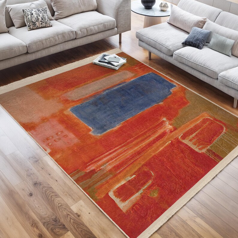 Color Block Living Room Rug|mark Rothko Inspired Carpet|navy Blue and ...