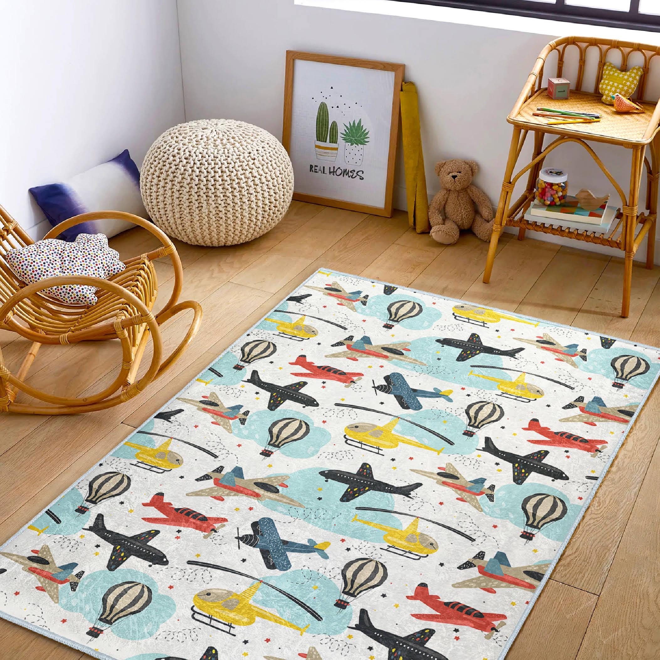 Airplane,helicopter,aircraft Nursery Rug|vehicles Babyroom Carpet|gift ...