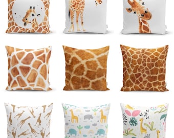 Giraffe Patterned Pillow Case|Nursery Room Decorative Pillow Case|Decorative Kids Room Cushion Cover|Boho Baby Room Decor|Various Sizes