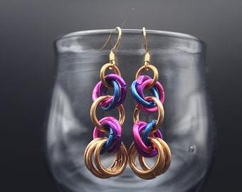 Bronze BiPride Chainmail Earrings