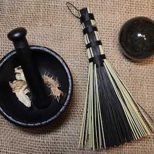 6.75” Black and Natural Hawk Tail Style Altar Whisk Broom