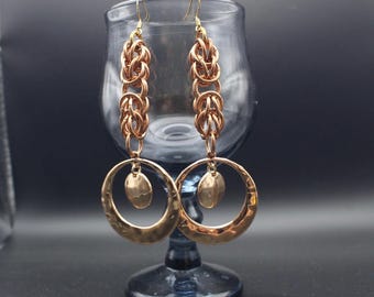 Bronze Chainmail Dangle Earrings