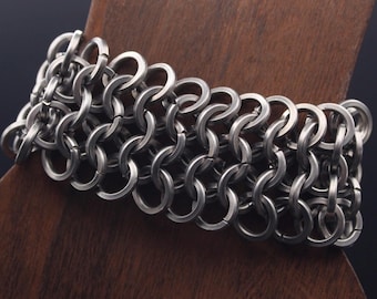 Wide Steel Chainmail Bracelet (silver color)