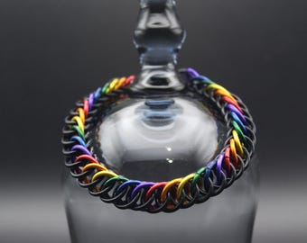 Loop And Broom Pride Rainbow and Black Chainmail Bracelet