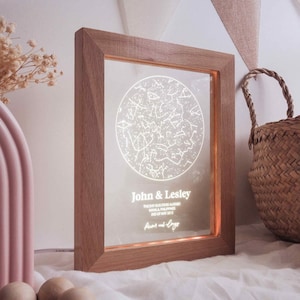 Marco de luz con mapa estelar de constelación personalizado: el día en que nuestras estrellas se alinearon, regalo de aniversario, regalo para esposo, regalo para esposa, San Valentín