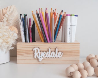 Portapenne in legno personalizzato - Organizer da scrivania con incisione