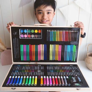 Personalised Art Case Set For Kids - Engraved Wooden Art Box, Gift for Kids Birthday, Birthday Gift for Kids, Art Box Set For Kids