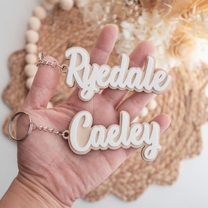 Personalised Kids Bag Tag  (Wood and Acrylic) - Custom backpack bag tag, wood bag tag, Personalised key chain, Gift for kids,  name tag bag