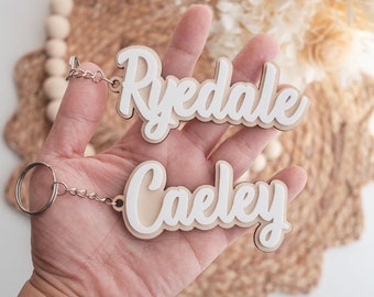 Personalized Kids Name Bag Tag – Wood & Acrylic Keychain