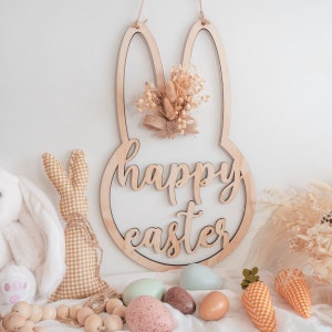 Wooden Front Door Happy Easter Sign (Bunny Shape) - Happy Easter Hanging Sign, Signage for Easter, Easter Front Door Sign, Easter Decoration