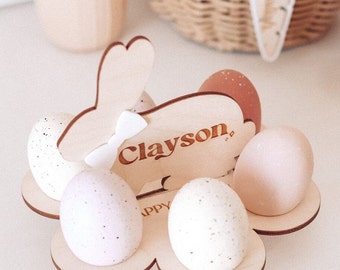 Soporte de madera contrachapada personalizado con forma de conejito de Pascua - Decoración infantil de Pascua