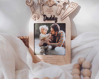 Personalized Father's Day Photo Magnet – Engraved Wooden Arch Plaque
