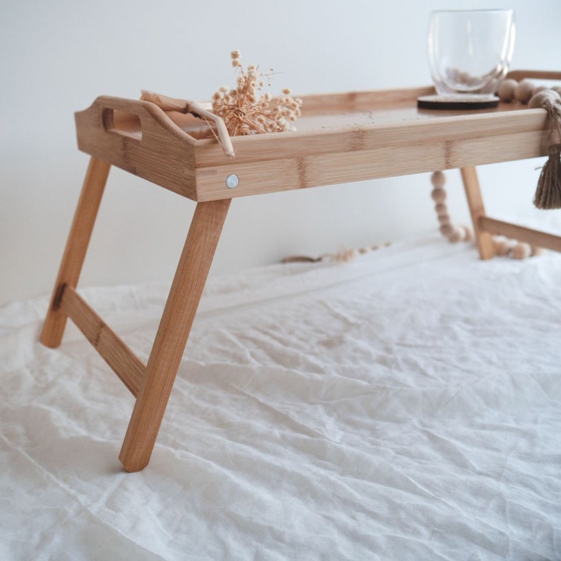 Personalised Breakfast in Bed Tray With Legs bamboo Wood Tray for