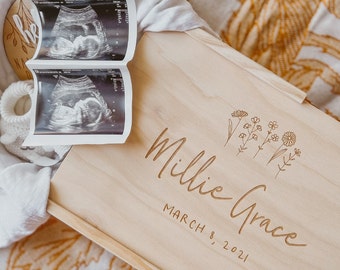 Personalized Wildflower Baby Keepsake Box – Engraved Wooden Memory Box