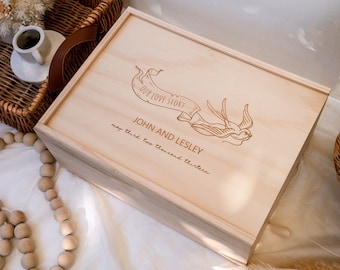 Personalized Wedding Keepsake Box – Engraved Pine Wood Memory Box