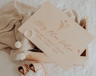 Boîte cadeau souvenir personnalisée pour bébé (bouquet de fleurs) - Cadeaux pour nouveau-né, Coffre à souvenirs en bois floral
