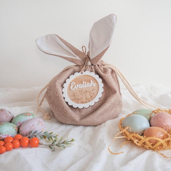 Personalised Burlap Easter Treat Pouch Bag - Small Easter Bag, Easter Pouch For Gifts, Personalised Gift