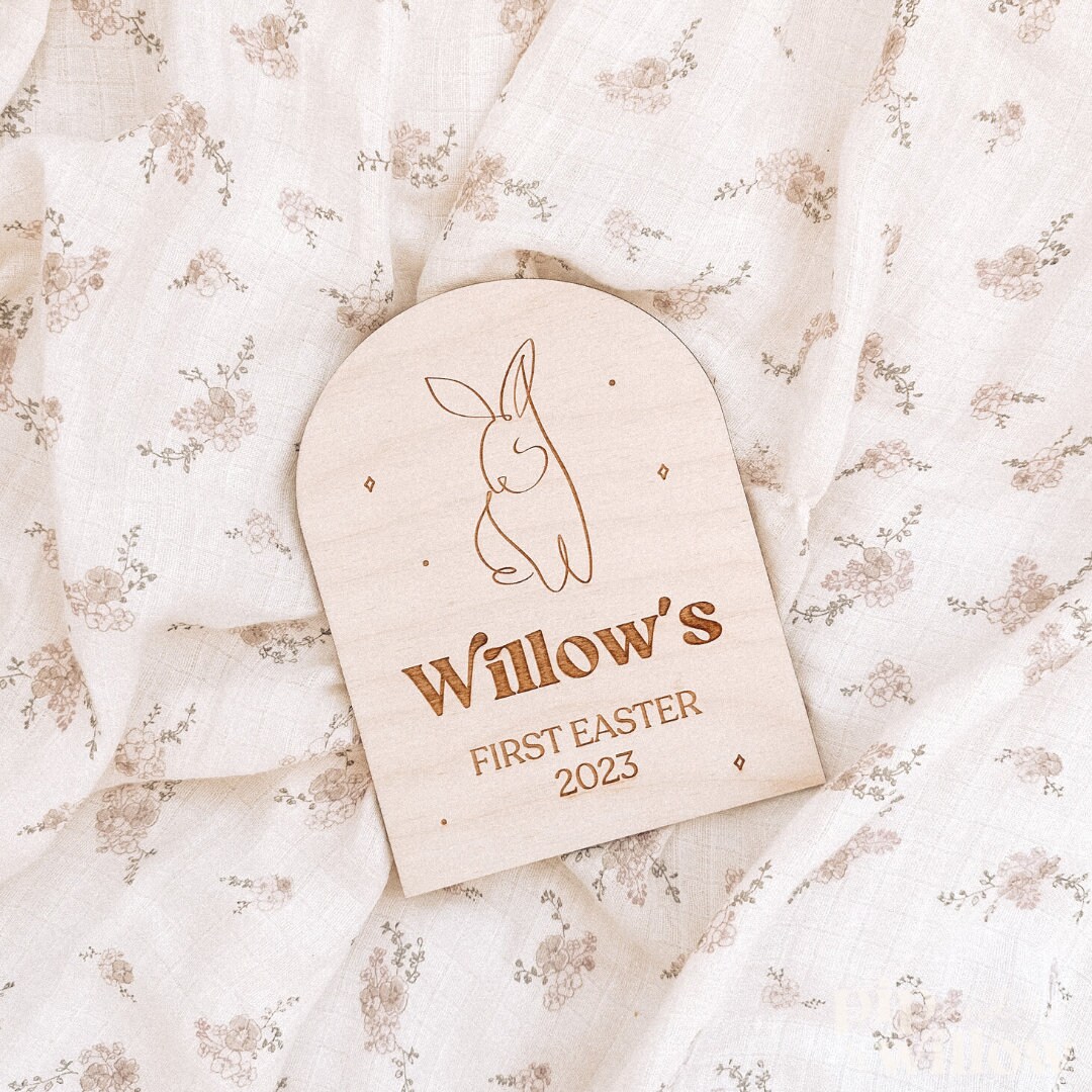 First Easter Signs Personalized First Easter Milestone Plaque - Engraved Wood Bunny Sign ...