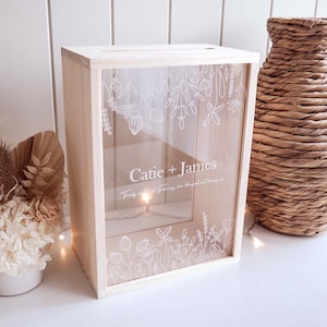 Scatola dei desideri per matrimonio in legno e acrilico - Scatola dei ricordi e biglietti personalizzati con cornice in legno, porta biglietti di nozze personalizzato, decorazioni per matrimoni