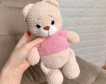 Knitted bear, teddy bear, plush teddy bear