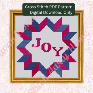 vreugde kruissteekpatroon, quilt geïnspireerd, eenvoudige kruissteek, inspirerend decor, quiltpatroon, traditioneel patroon, positiviteit, handwerken