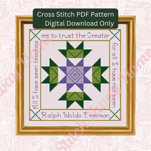 Allt jag har sett korsstygnsmönster: Crown Quilt Block-inspirerad design med Emerson-citat