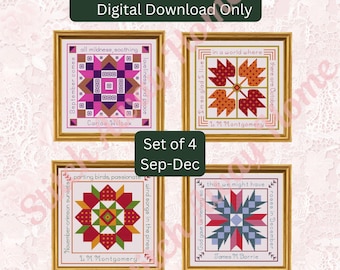 September oktober november december kruissteekpatronen: set van 4, op quilts geïnspireerde maandpatronen, herfst, winter