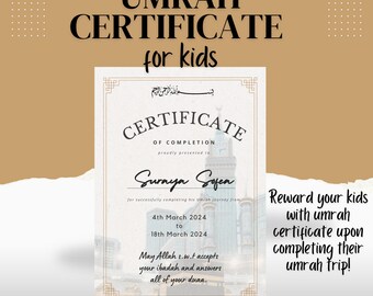 Omra  Umrah Umra certificate certificat for kids ( digital artwork only)