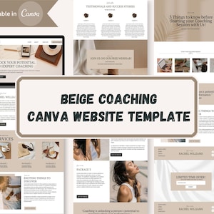 Sjabloon Canva-coachingwebsite, beige minimalistisch esthetisch Canva-bedrijfswebsitesjabloon voor coaches en freelancers, website met één pagina