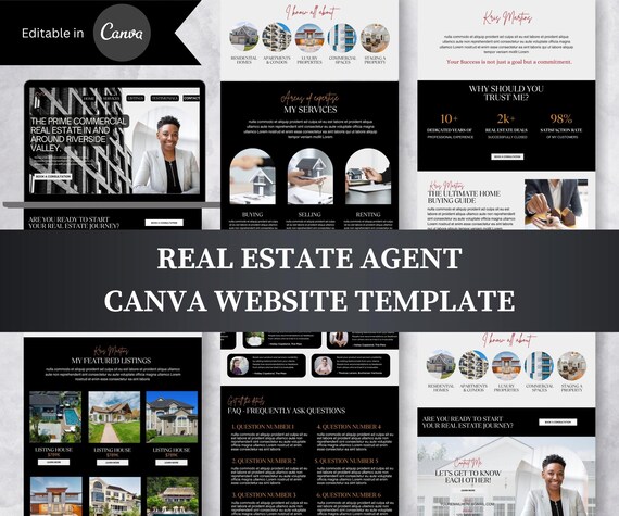 Real Estate Website Template, Black & White Themed Canva Website Design, Editable Realtor Website, Custom Web Design (Digital Download)