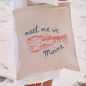 Lobster Tote Bag Fisherman Aesthetic Meet Me In Maine Tote Eastcoast Tote Maine Bag Coastal Grandma Tote Bag Coastal Granddaughter Tote Bag