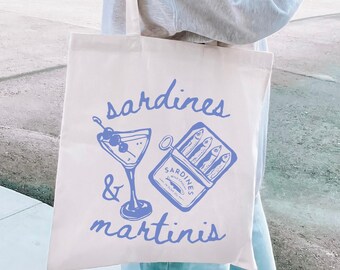 Dirty Martini Tote Bag Tinned Fish Tote Sardines Tote Martini Tin Fish Tote Bartender Gift Dirty Martini Bag Old Money Aesthetic Tote Bag