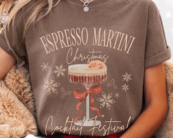 Camisa de Martini Espresso Camisa de Cóctel Navideño Camisa de Colores Confortables de Club de Cócteles Camisa Estética de Dinero Antiguo Camisa Navideña Coqueta Martini Navideño