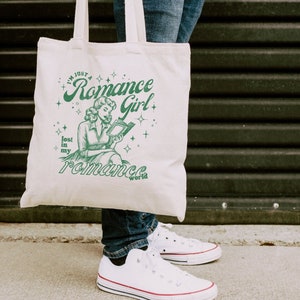Bookish Tote Bag Romance Reader Tote Retro Bookish Bag I&#39;m Just A Romance Girl Tote Bag Book Swag Tote Bag Romantasy Bookstragram Tote Bag
