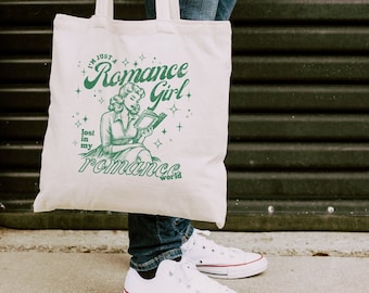 Bookish Tote Bag Romance Reader Tote Retro Bookish Bag I'm Just A Romance Girl Tote Bag Book Swag Tote Bag Romantasy Bookstragram Tote Bag
