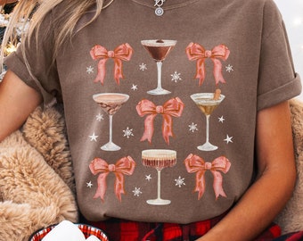 Espresso Martini Shirt Christmas Cocktail Shirt Cocktail Club Comfort Colors Shirt Red Bow Christmas Shirt Xmas Coquette Christmas Martini