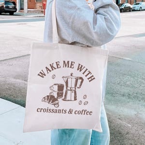 Croissant Bag Francais Tote Bag Croissant Tote Tomato Girl Summer Brunch Tote Bag Caffeine Queen Tote French Pastries Tote Paris Expresso
