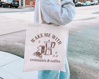 Croissant Bag Francais Tote Bag Croissant Tote Tomato Girl Summer Brunch Tote Bag Caffeine Queen Tote French Pastries Tote Paris Expresso