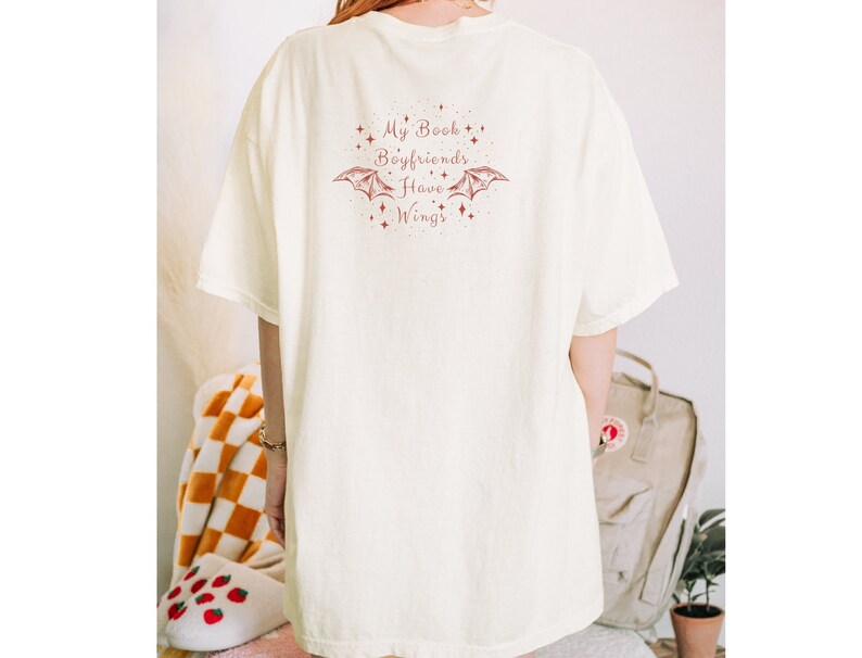 ivory comfort colors shirt. My book boyfriends  have wings tshirt. Romantasy Bookish Shirt.