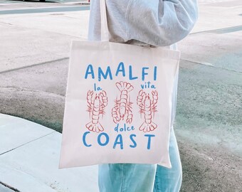 Amalfi Coast Tote Bag Lobster Tote La Dolce Vita Cotton Canvas Tote Bag Tomato Girl Summer Tomato Girl Tote Bag Italian Girl Summer Tote Bag