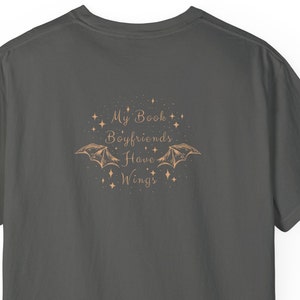 pepper comfort colors shirt. My book boyfriends  have wings tshirt. Romantasy Bookish Shirt.